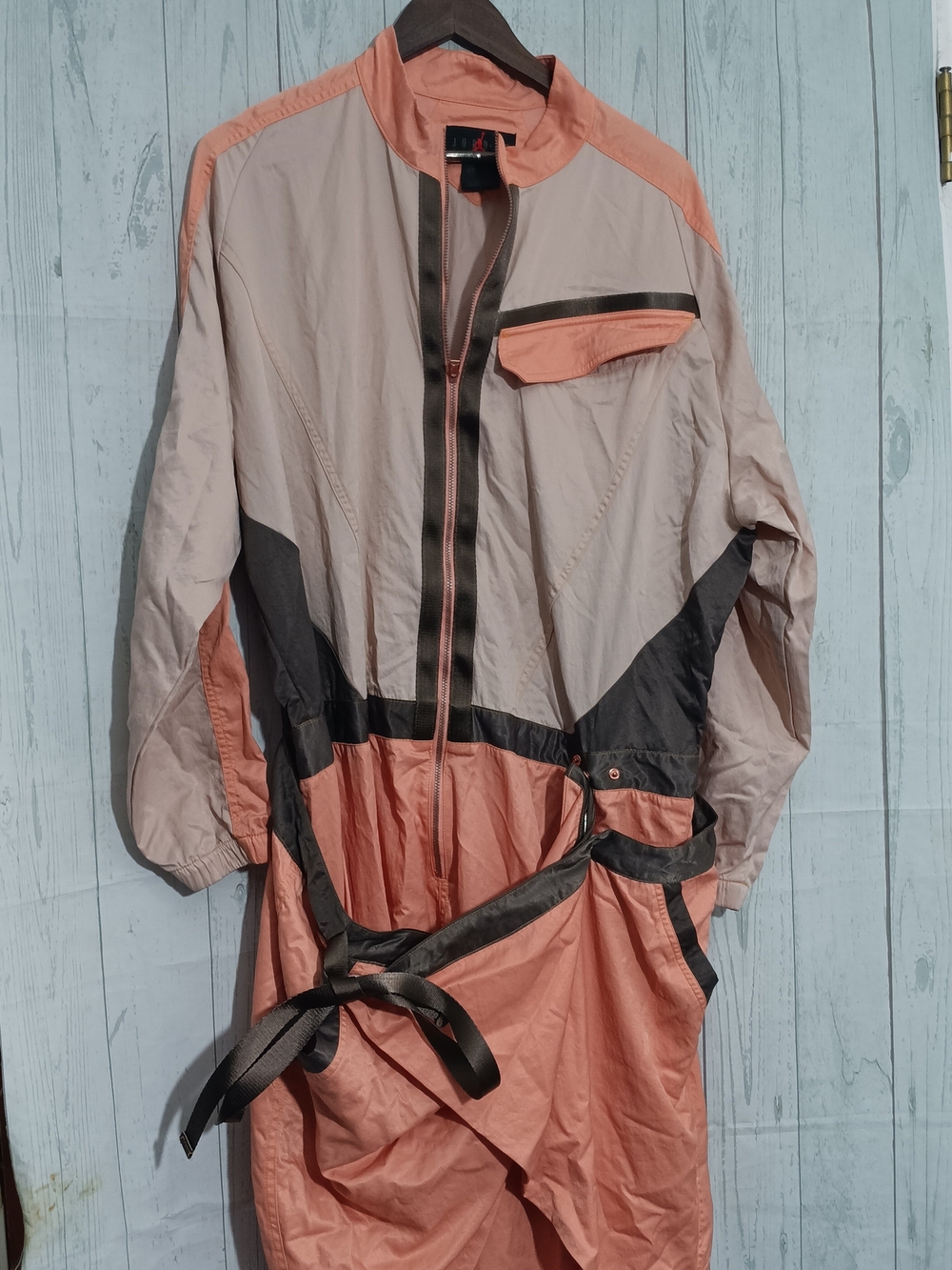 Jordan Womens Peach, Gray & Black Colorblock Windbreaker Jumpsuit Sz 1X